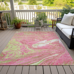 Homeroots 3' Beige Pink And Blue Abstract Washable Area Rug - Perfect For Indoor And Outdoor Spaces, Durable Design 3' X 5' Polyester 602659