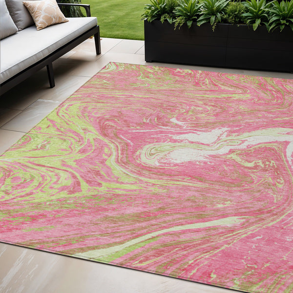 Homeroots 3' Beige Pink And Blue Abstract Washable Area Rug - Perfect For Indoor And Outdoor Spaces, Durable Design 5' X 8' Polyester 602660