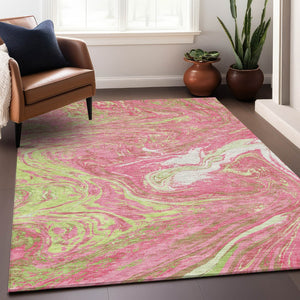 Homeroots 3' Beige Pink And Blue Abstract Washable Area Rug - Perfect For Indoor And Outdoor Spaces, Durable Design 5' X 8' Polyester 602660