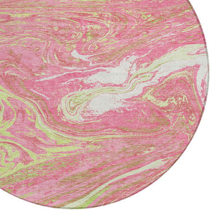 Homeroots 3' Beige Pink And Blue Abstract Washable Area Rug - Perfect For Indoor And Outdoor Spaces, Durable Design 8' Round Polyester 602661