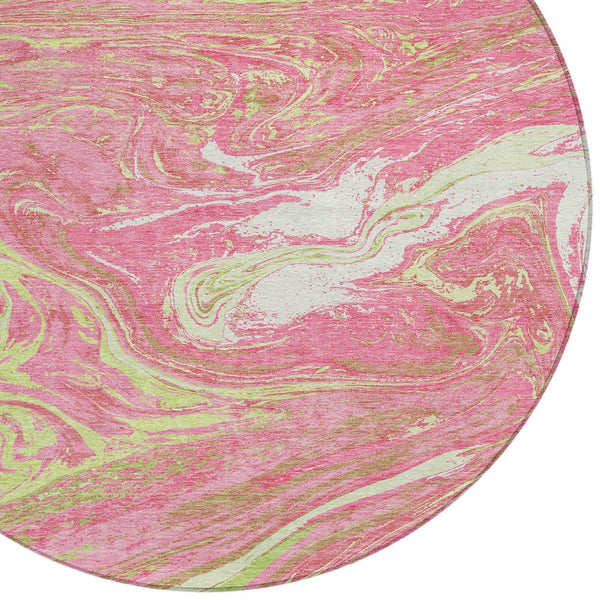 Homeroots 3' Beige Pink And Blue Abstract Washable Area Rug - Perfect For Indoor And Outdoor Spaces, Durable Design 8' Round Polyester 602661