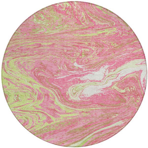 Homeroots 3' Beige Pink And Blue Abstract Washable Area Rug - Perfect For Indoor And Outdoor Spaces, Durable Design 8' Round Polyester 602661