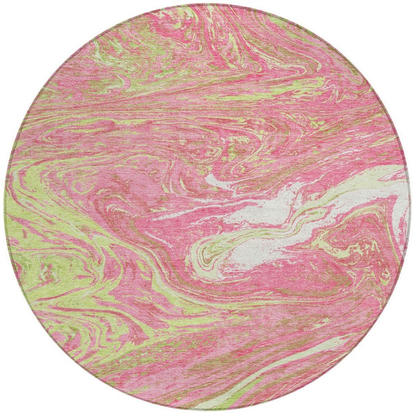 Homeroots 3' Beige Pink And Blue Abstract Washable Area Rug - Perfect For Indoor And Outdoor Spaces, Durable Design 8' Round Polyester 602661