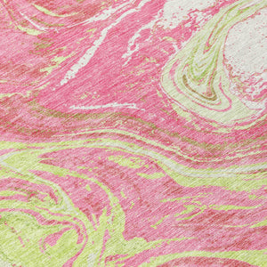 Homeroots 3' Beige Pink And Blue Abstract Washable Area Rug - Perfect For Indoor And Outdoor Spaces, Durable Design 8' Round Polyester 602661