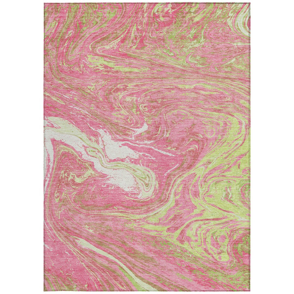Homeroots 3' Beige Pink And Blue Abstract Washable Area Rug - Perfect For Indoor And Outdoor Spaces, Durable Design 9' X 12' Polyester 602663