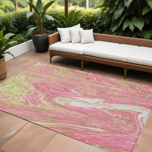 Homeroots 3' Beige Pink And Blue Abstract Washable Area Rug - Perfect For Indoor And Outdoor Spaces, Durable Design 10' X 14' Polyester 602664