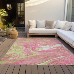 Homeroots 3' Beige Pink And Blue Abstract Washable Area Rug - Perfect For Indoor And Outdoor Spaces, Durable Design 10' X 14' Polyester 602664