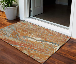 Homeroots 3' Beige Pink And Blue Abstract Washable Area Rug - Perfect For Indoor And Outdoor Spaces, Durable Design 3' X 5' Polyester 602665