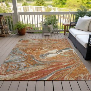 Homeroots 3' Beige Pink And Blue Abstract Washable Area Rug - Perfect For Indoor And Outdoor Spaces, Durable Design 3' X 5' Polyester 602665