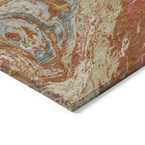 Homeroots 3' Beige Pink And Blue Abstract Washable Area Rug - Perfect For Indoor And Outdoor Spaces, Durable Design 5' X 8' Polyester 602666