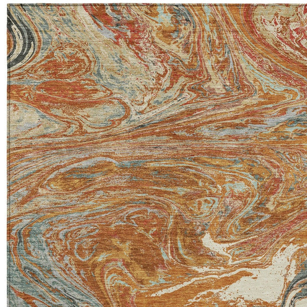 Homeroots 3' Beige Pink And Blue Abstract Washable Area Rug - Perfect For Indoor And Outdoor Spaces, Durable Design 5' X 8' Polyester 602666