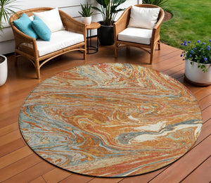 Homeroots 3' Beige Pink And Blue Abstract Washable Area Rug - Perfect For Indoor And Outdoor Spaces, Durable Design 8' Round Polyester 602667