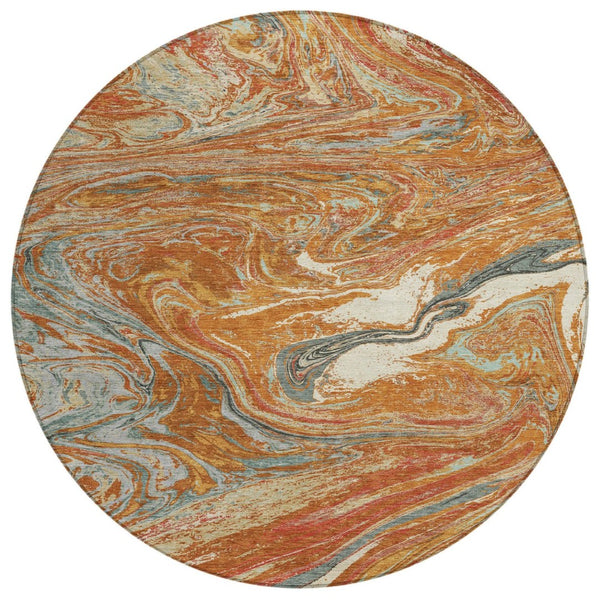 HomeRoots 5' Abstract Brown Beige Gray Washable Area Rug for Indoor Outdoor Use - Stylish, Durable & Easy Care 8' Round 602667