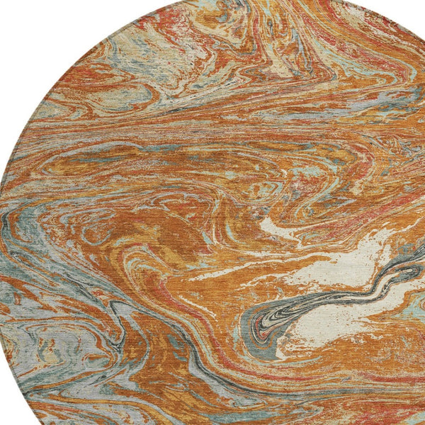 Homeroots 3' Beige Pink And Blue Abstract Washable Area Rug - Perfect For Indoor And Outdoor Spaces, Durable Design 8' Round Polyester 602667