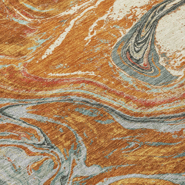 Homeroots 3' Beige Pink And Blue Abstract Washable Area Rug - Perfect For Indoor And Outdoor Spaces, Durable Design 8' Round Polyester 602667