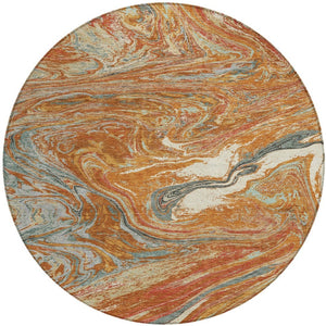 Homeroots 3' Beige Pink And Blue Abstract Washable Area Rug - Perfect For Indoor And Outdoor Spaces, Durable Design 8' Round Polyester 602667