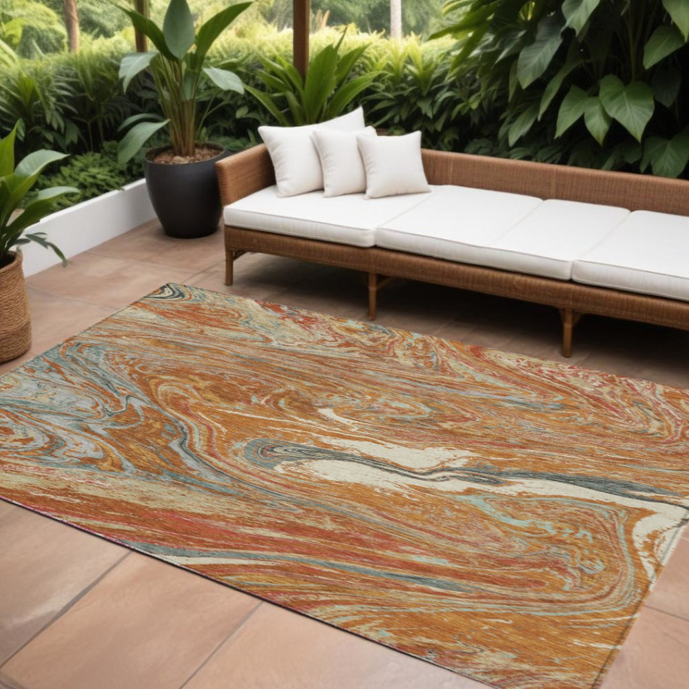 HomeRoots 9' X 12' Abstract Area Rug in Brown, Beige & Gray – Washable, Durable for Indoor & Outdoor Use! 602669