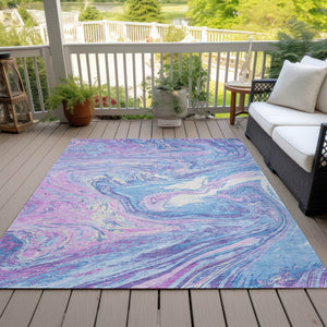 Homeroots 3' Beige Pink And Blue Abstract Washable Area Rug - Perfect For Indoor And Outdoor Spaces, Durable Design 3' X 5' Polyester 602671