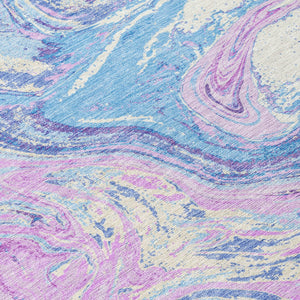 Homeroots 3' Beige Pink And Blue Abstract Washable Area Rug - Perfect For Indoor And Outdoor Spaces, Durable Design 3' X 5' Polyester 602671