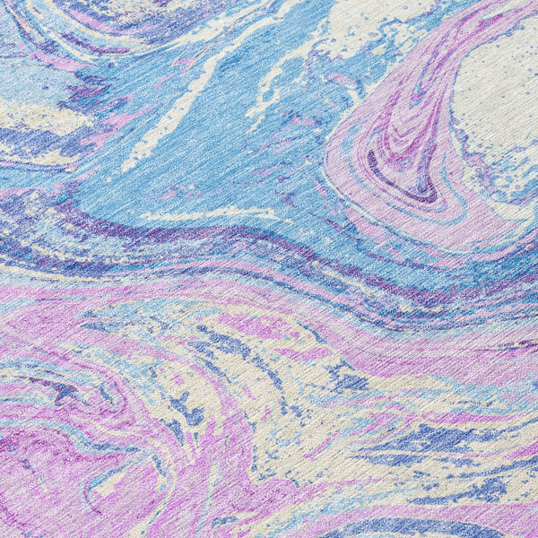 Homeroots 3' Beige Pink And Blue Abstract Washable Area Rug - Perfect For Indoor And Outdoor Spaces, Durable Design 3' X 5' Polyester 602671