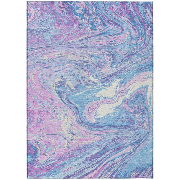 HomeRoots 5' Sky Blue Lavender Ivory Abstract Area Rug - Stylish, Washable, Durable for Indoor & Outdoor Use 5' X 8' 602672