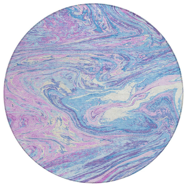 HomeRoots 5' Sky Blue Lavender Ivory Abstract Area Rug - Stylish, Washable, Durable for Indoor & Outdoor Use 8' Round 602673
