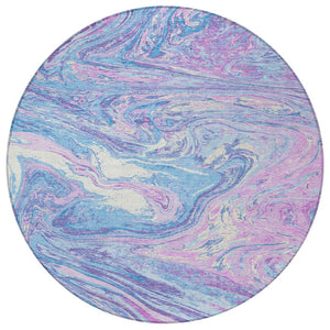 Homeroots 3' Beige Pink And Blue Abstract Washable Area Rug - Perfect For Indoor And Outdoor Spaces, Durable Design 8' Round Polyester 602673