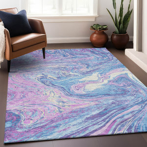Homeroots 3' Beige Pink And Blue Abstract Washable Area Rug - Perfect For Indoor And Outdoor Spaces, Durable Design 8' X 10' Polyester 602674