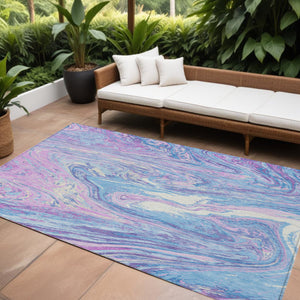 Homeroots 3' Beige Pink And Blue Abstract Washable Area Rug - Perfect For Indoor And Outdoor Spaces, Durable Design 10' X 14' Polyester 602676