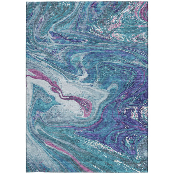 Homeroots 3' Beige Pink And Blue Abstract Washable Area Rug - Perfect For Indoor And Outdoor Spaces, Durable Design 3' X 5' Polyester 602677