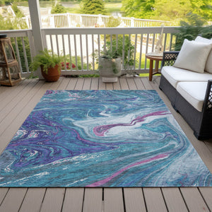 Homeroots 3' Beige Pink And Blue Abstract Washable Area Rug - Perfect For Indoor And Outdoor Spaces, Durable Design 3' X 5' Polyester 602677