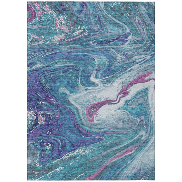 HomeRoots 5' Vibrant Abstract Washable Indoor Outdoor Area Rug in Teal, Blue, Purple & Pink for Modern Spaces 5' X 8' 602678
