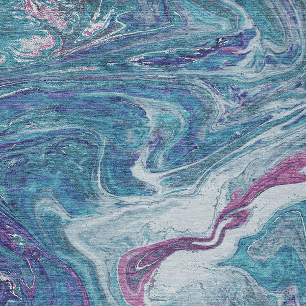 Homeroots 3' Beige Pink And Blue Abstract Washable Area Rug - Perfect For Indoor And Outdoor Spaces, Durable Design 5' X 8' Polyester 602678