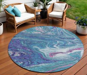 Homeroots 3' Beige Pink And Blue Abstract Washable Area Rug - Perfect For Indoor And Outdoor Spaces, Durable Design 8' Round Polyester 602679