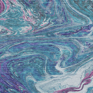 Homeroots 3' Beige Pink And Blue Abstract Washable Area Rug - Perfect For Indoor And Outdoor Spaces, Durable Design 8' X 10' Polyester 602680