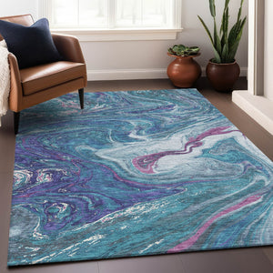 Homeroots 3' Beige Pink And Blue Abstract Washable Area Rug - Perfect For Indoor And Outdoor Spaces, Durable Design 9' X 12' Polyester 602681