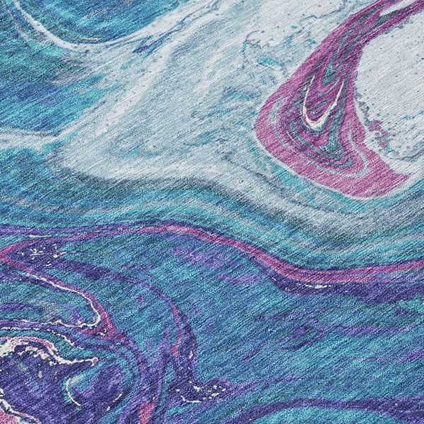 Homeroots 3' Beige Pink And Blue Abstract Washable Area Rug - Perfect For Indoor And Outdoor Spaces, Durable Design 10' X 14' Polyester 602682