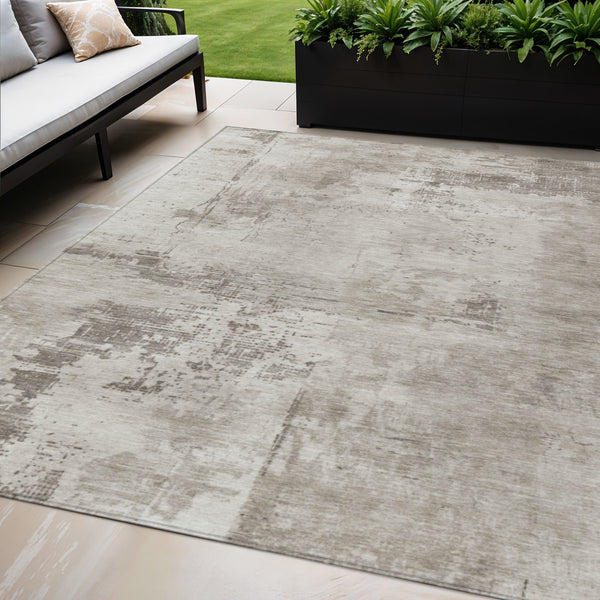 Homeroots 3' Beige And Gray Abstract Washable Indoor Outdoor Area Rug For Versatile Home Decor Solutions 5' X 8' Polyester 602684