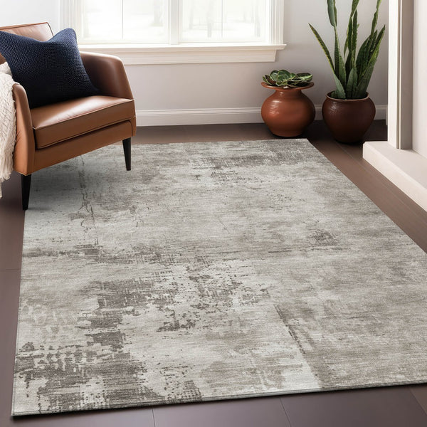 Homeroots 3' Beige And Gray Abstract Washable Indoor Outdoor Area Rug For Versatile Home Decor Solutions 5' X 8' Polyester 602684