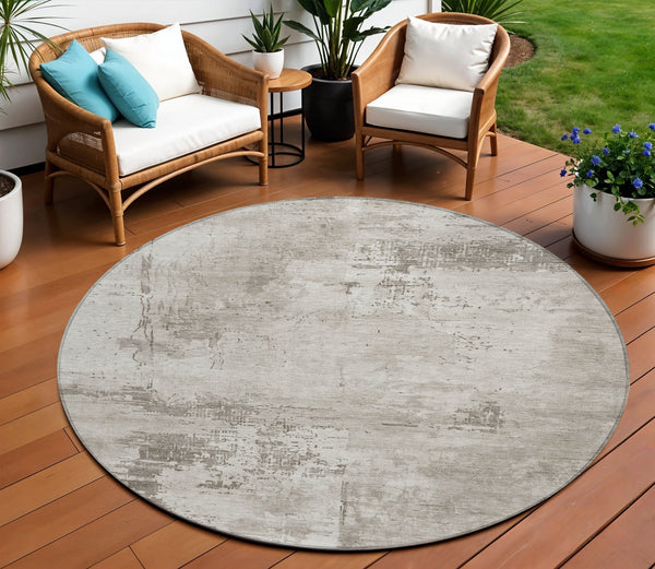 Homeroots 3' Beige And Gray Abstract Washable Indoor Outdoor Area Rug For Versatile Home Decor Solutions 8' Round Polyester 602685