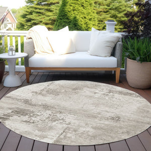 Homeroots 3' Beige And Gray Abstract Washable Indoor Outdoor Area Rug For Versatile Home Decor Solutions 8' Round Polyester 602685