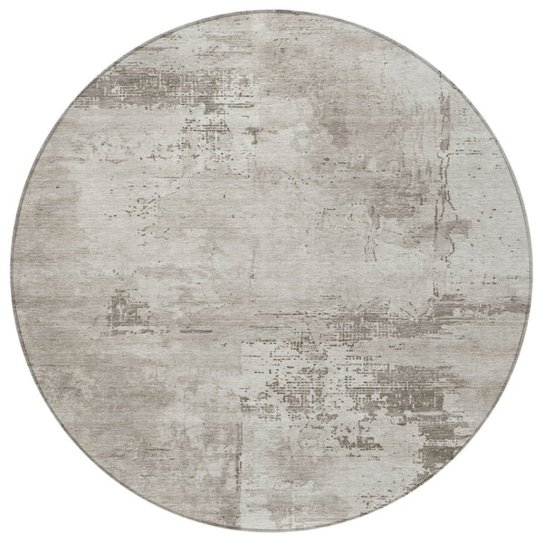 Homeroots 3' Beige And Gray Abstract Washable Indoor Outdoor Area Rug For Versatile Home Decor Solutions 8' Round Polyester 602685