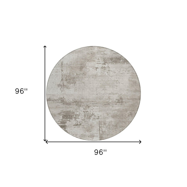 Homeroots 3' Beige And Gray Abstract Washable Indoor Outdoor Area Rug For Versatile Home Decor Solutions 8' Round Polyester 602685