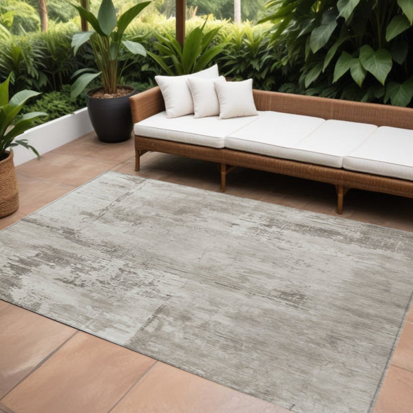 Homeroots 3' Beige And Gray Abstract Washable Indoor Outdoor Area Rug For Versatile Home Decor Solutions 9' X 12' Polyester 602687