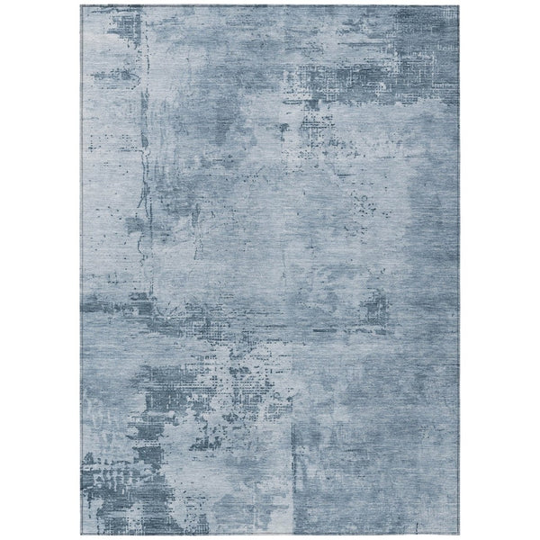 HomeRoots 5' Denim Blue and Silver Abstract Area Rug - Washable, Non-Slip, Durable for Indoor and Outdoor Use 5' X 8' 602696