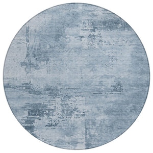HomeRoots 5' Denim Blue and Silver Abstract Area Rug - Washable, Non-Slip, Durable for Indoor and Outdoor Use 8' Round 602697