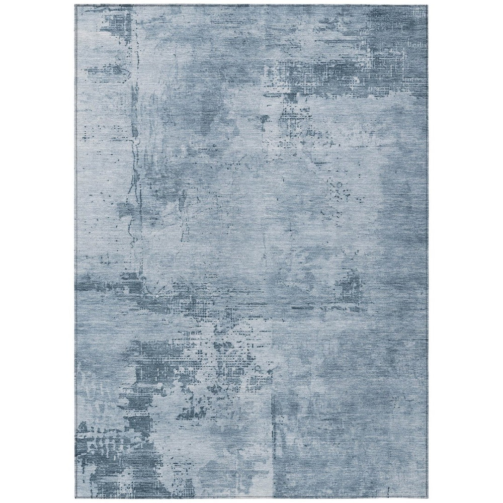 HomeRoots 9' X 12' Denim Blue & Silver Abstract Area Rug - Washable, Durable for Indoor & Outdoor Spaces 602699