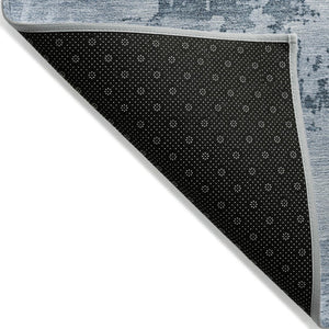 HomeRoots 9' X 12' Denim Blue & Silver Abstract Area Rug - Washable, Durable for Indoor & Outdoor Spaces 602699