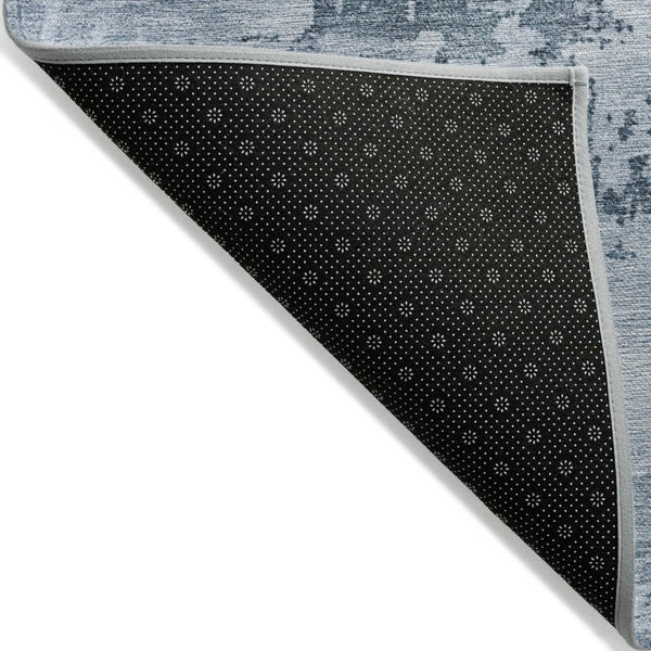 HomeRoots 9' X 12' Denim Blue & Silver Abstract Area Rug - Washable, Durable for Indoor & Outdoor Spaces 602699