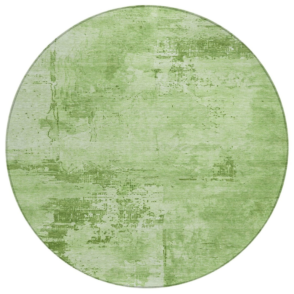 HomeRoots 5' Green and Ivory Abstract Area Rug – Stylish, Washable, Indoor/Outdoor with Non-Slip Backing 8' Round 602703